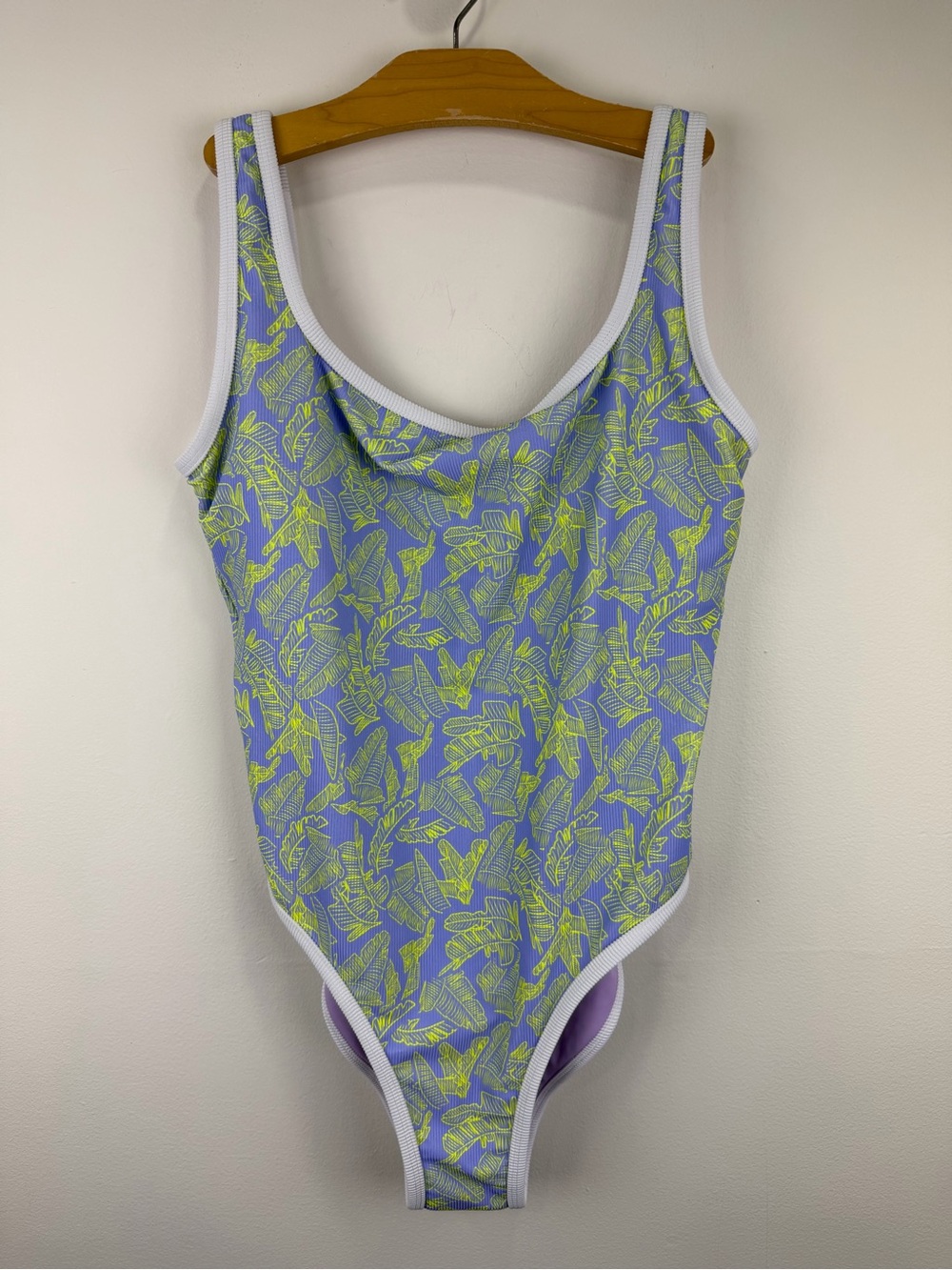 LainSnow Palm Print One Piece Swimsuit Purple Neon Tropical L